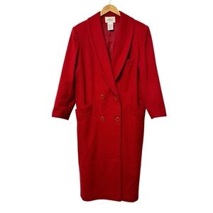Vintage Red Wool Maxi Coat Worthington Double Breasted Opera Jacket Womens 12